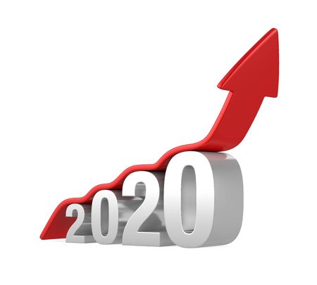 2020 with Arrow Up Isolatedの写真素材