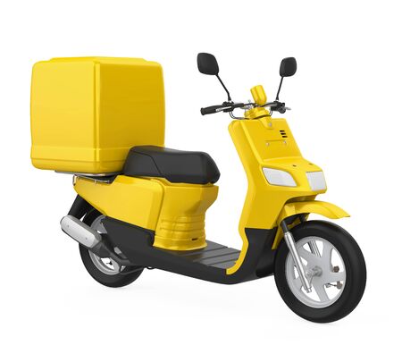 Yellow Motorcycle Delivery Box Isolatedの写真素材