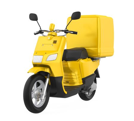 Yellow Motorcycle Delivery Box Isolatedの写真素材