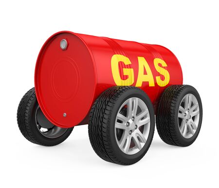 Gas Oil Drum with Wheels Isolatedの写真素材