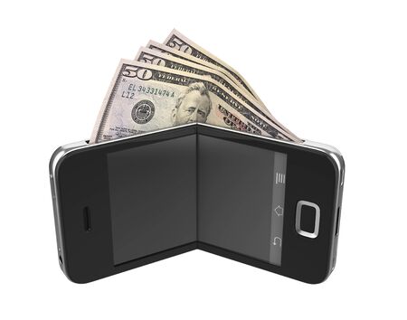 Mobile Phone with Money (Digital Wallet Concept)の写真素材