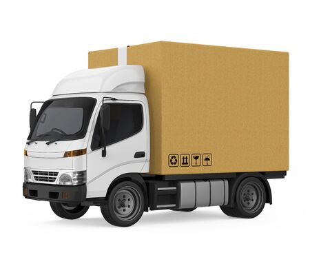 Delivery Van with Cardboard Box Isolatedの写真素材