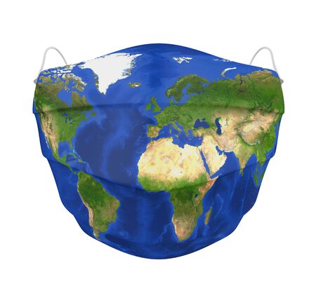 Medical Protective Mask with World Map Isolatedの写真素材