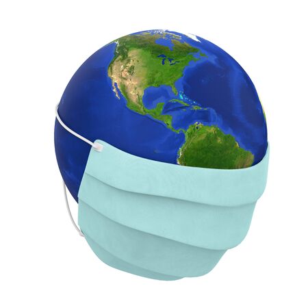Earth Globe with Medical Protective Mask Isolatedの写真素材