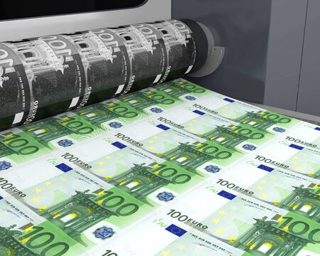 Money Printing 100 Euro Banknotesの写真素材