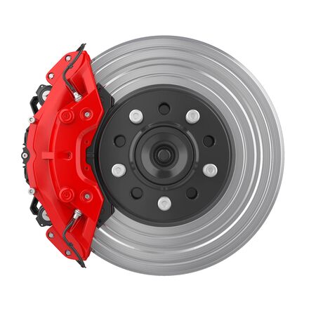 Car Brake Disc and Red Caliper Isolatedの写真素材