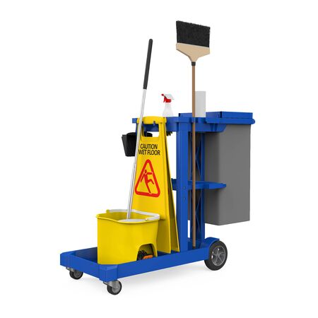 Janitor Cart with Cleaning Supplies Isolatedの写真素材
