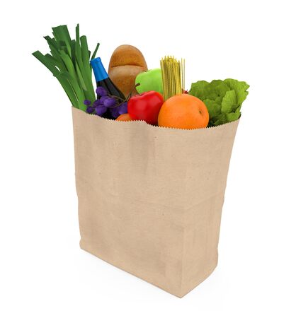 Paper Bag with Groceries Isolatedの写真素材