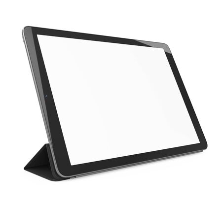 Tablet Computer Stand with Blank Screen Isolatedの写真素材