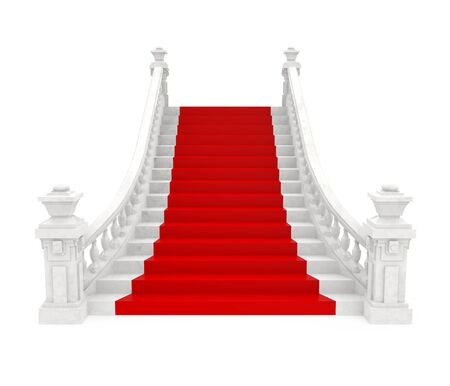 Classic Staircase with Red Carpet Isolatedの写真素材