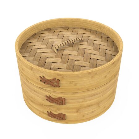 Bamboo Dim Sum Steamer Isolatedの写真素材