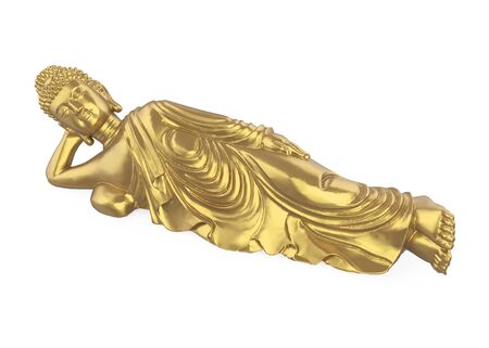Golden Reclining Buddha Statue Isolatedの写真素材