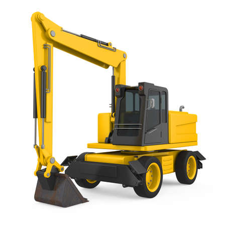 Yellow Excavator Isolatedの写真素材