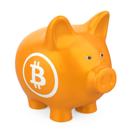 Bitcoin Piggy Bank Wallet Isolatedの写真素材