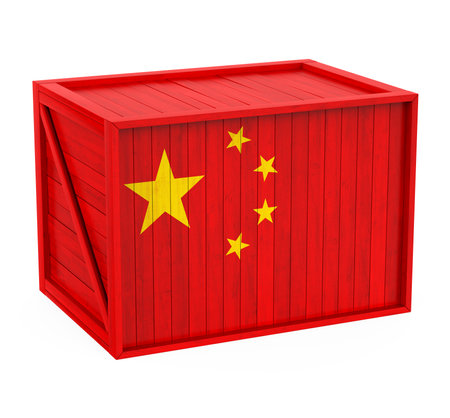 Wooden Crate Chinese Flag Isolatedの写真素材