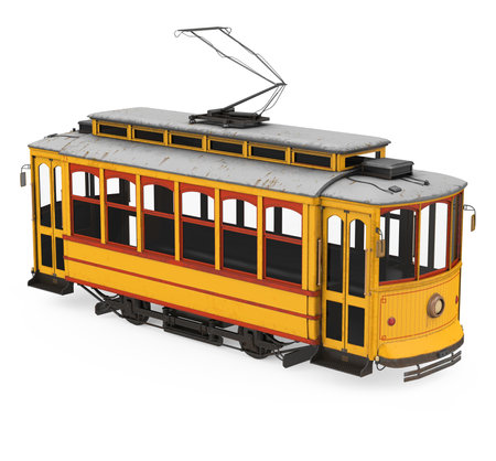 Vintage Yellow Tram Isolatedの写真素材