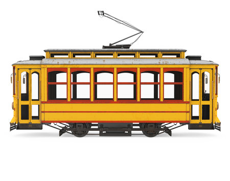 Vintage Yellow Tram Isolatedの写真素材