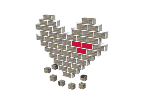 Brick Endways is Heart on White Background の写真素材