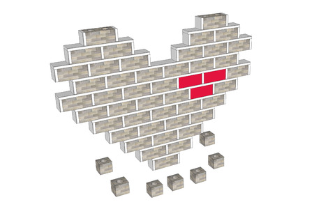 Brick Endways is Heart on White Background の写真素材