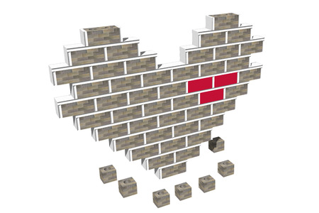 Brick Endways is Heart on White Background の写真素材
