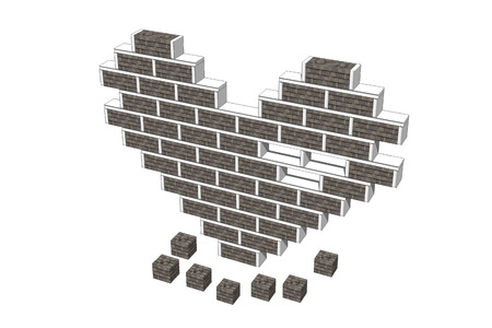 Brick Endways is Heart on White Backgroundの写真素材