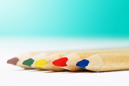 Closeup of colourful pencils. Horizontal with copy space. Educational conceptの写真素材