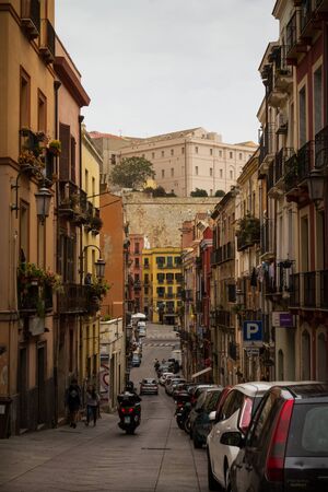 26 APRIL 2017 CAGLIARI, ITALY. View of Street in Old Town of Cagliari.のeditorial素材