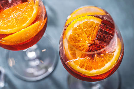 cocktail with orange slices served in glasses. Closeupの写真素材