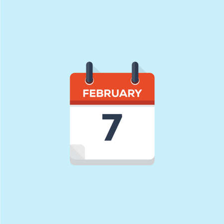 7. february flat style calendar, vector illustrationのイラスト素材