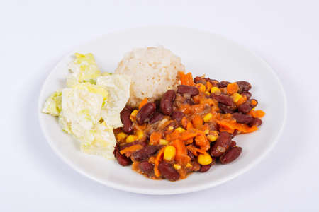 Red beans with corn and carrot, sorghum on a white backgroundの写真素材