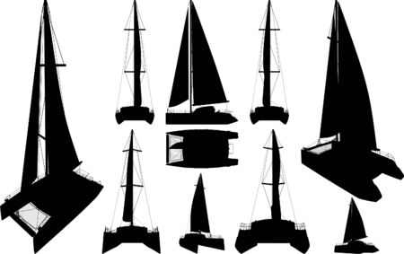 Catamaran Boat Silhouettes のイラスト素材