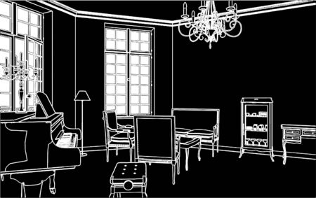 Living Room With Pianoのイラスト素材