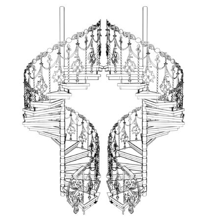 Abstract Spiral Staircases Constructions Of Lineのイラスト素材