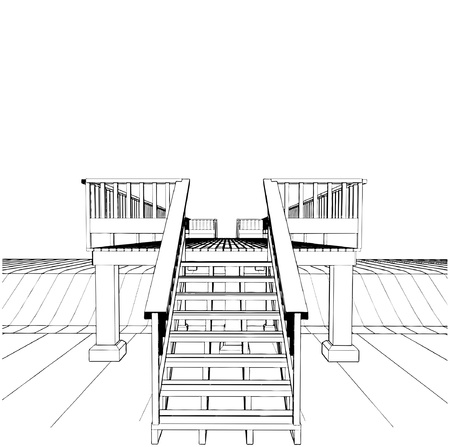Wooden Bridge Over The Canal のイラスト素材