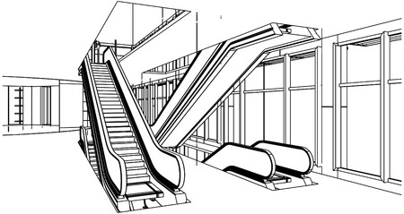 Abstract Construction With Escalator Vectorのイラスト素材