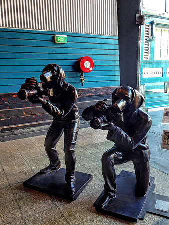 SYDNEY, NSW, AUSTRALIA - January 09, 2015: Paparazzi Dogs Sculpture, from Australian Sydney artists Gillie and Marc. Contemporary sculptures, sculpture art on public art gallery.のeditorial素材