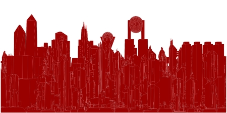 Futuristic Megalopolis City Of Skyscrapers Vector Landscape Viewのイラスト素材