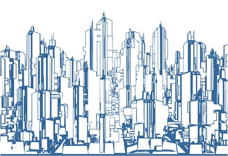 Futuristic Megalopolis City Of Skyscrapers Vector Landscape Viewのイラスト素材