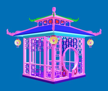 Traditional Chinese Gazebo Garden Pavilion Colorful Illustration Vectorのイラスト素材
