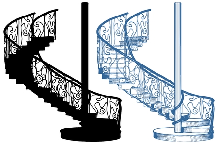 Spiral staircase vector, isolated on white background.のイラスト素材