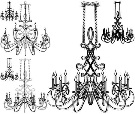 Luster Retro Vintage Chandelier Vector. Illustration Isolated On White Background. A vector illustration Of A Chandelier.のイラスト素材