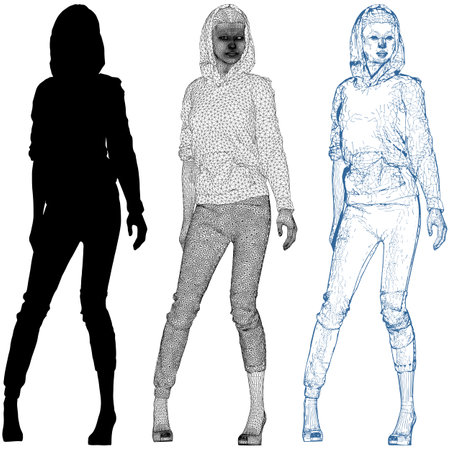 Mannequin Woman Vector. Chic With Hoodie And Legging Clothes Isolated On White Background. A vector illustration Of A Womanâs Mannequin.のイラスト素材