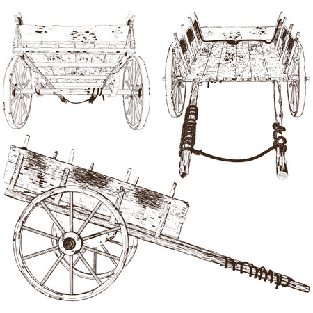 Antique Old Cart Wagon Vector. Cart Old Chariot Isolated On White Background. A vector illustration Of A Cart Wagon.のイラスト素材