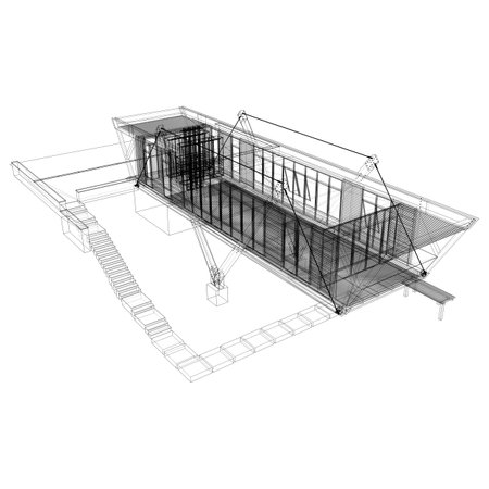 Residential Modern Building House. 3D Illustration Of Modern Family House Perspective. Illustration...