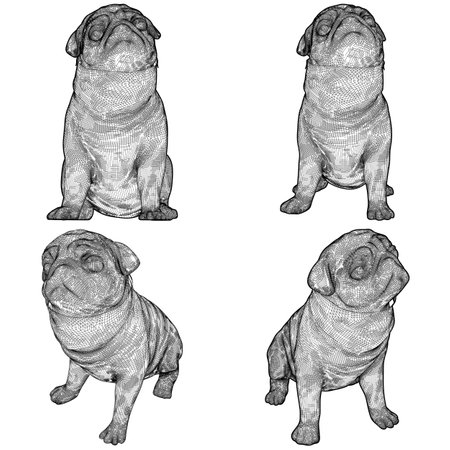 Dog Pug Vector. Illustration Isolated On White Black Background. A vector illustration Of A Pug Puppy Dog.のイラスト素材