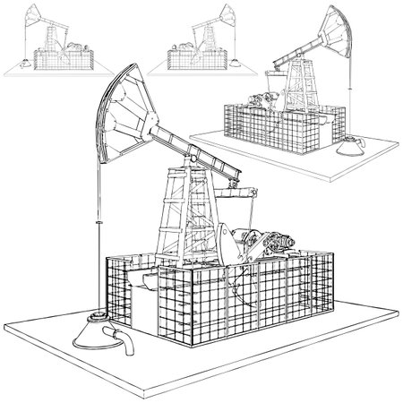 Oil Derrick Drilling Pump Vector. Pump For Fossil Fuels Output And Crude Oil Production From The Ground. Oil Drill Rig And Pump.のイラスト素材