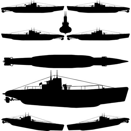 Submarine Silhouette Vector. Illustration Isolated On White Background. A vector illustration Of A Submarine.のイラスト素材