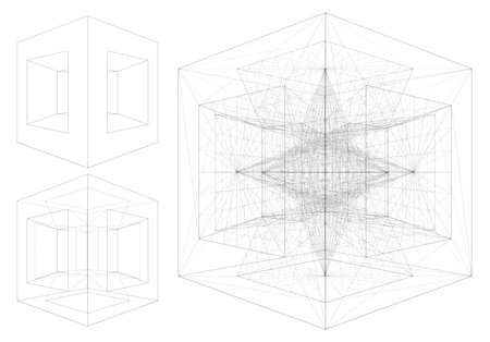 Box And Six Pyramids Subtraction Vector. Cube Subtraction With Pyramids On Six Sides, From The...