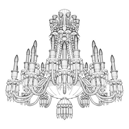 Luster Chandelier Detail Vector. Illustration Isolated On White Background. A vector illustration Of A Chandelier Detail.のイラスト素材