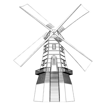 Antique Windmill Vector. Illustration Isolated On White Background. A Vector Illustration Of Vintage Windmill.のイラスト素材